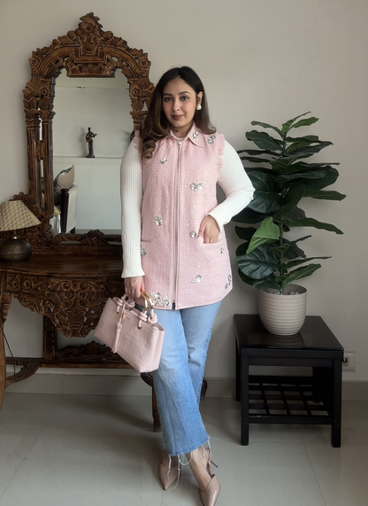 Embellished Tweed Sleeveless Coat – Premium Winter Layer