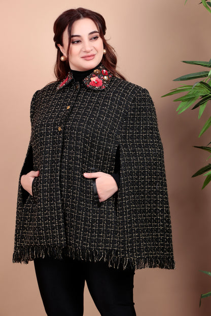 Embellished Tweed Cape