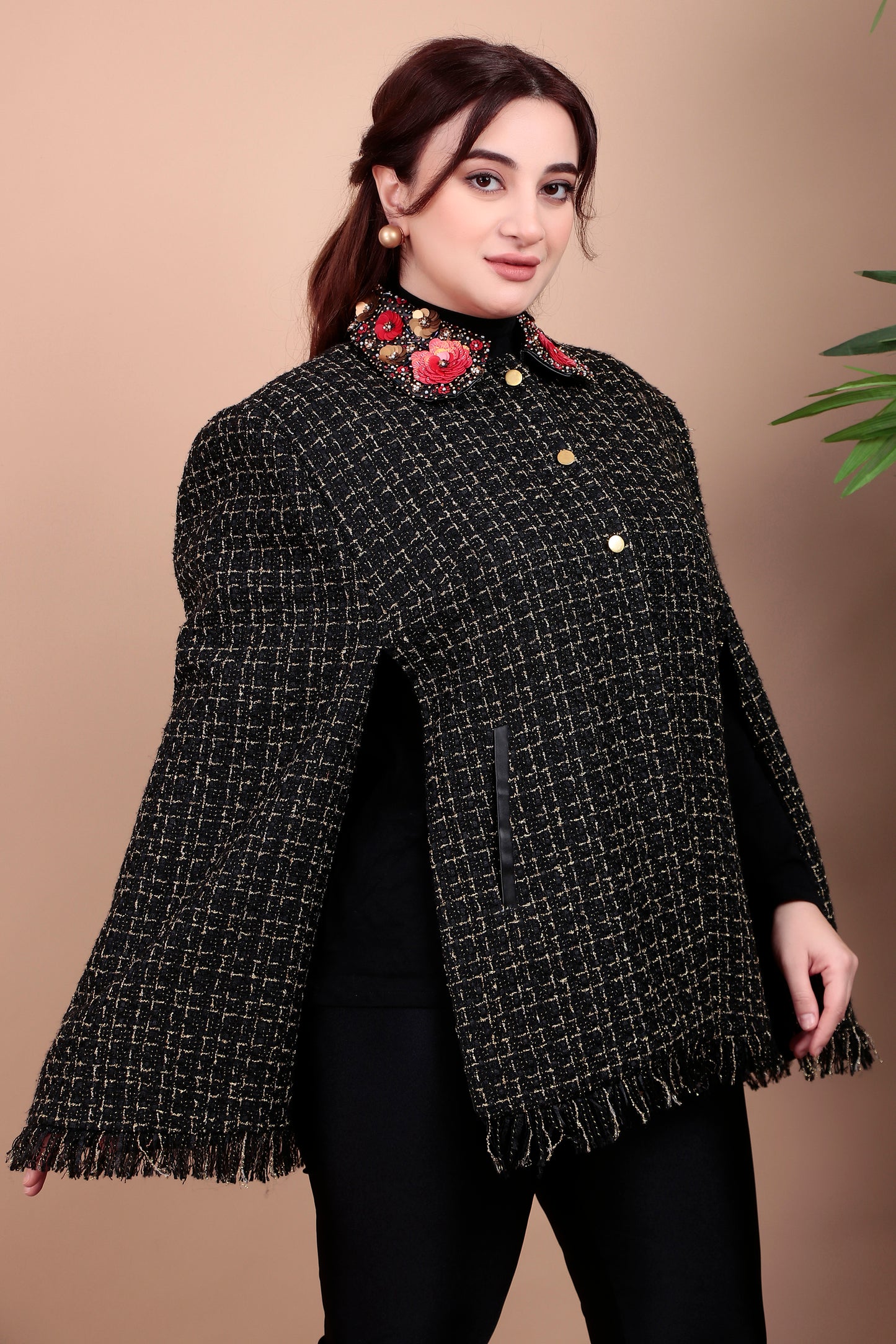 Embellished Tweed Cape