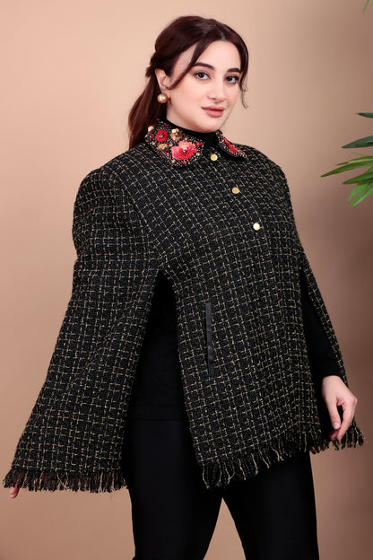 Embellished Tweed Cape