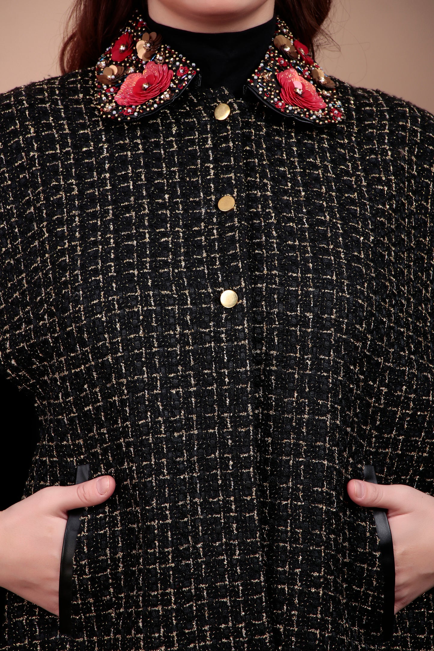 Embellished Tweed Cape