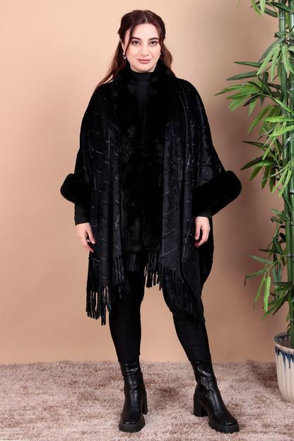 Black Geometric Printed Poncho