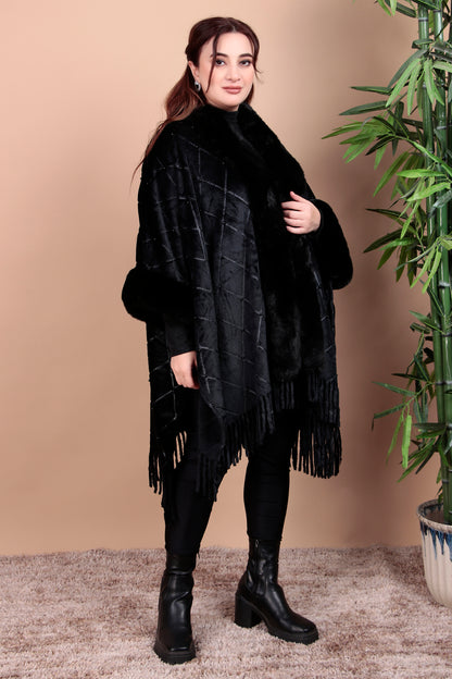 Black Geometric Printed Poncho