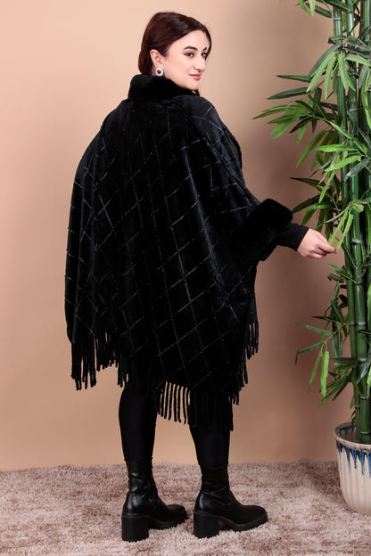 Black Geometric Printed Poncho