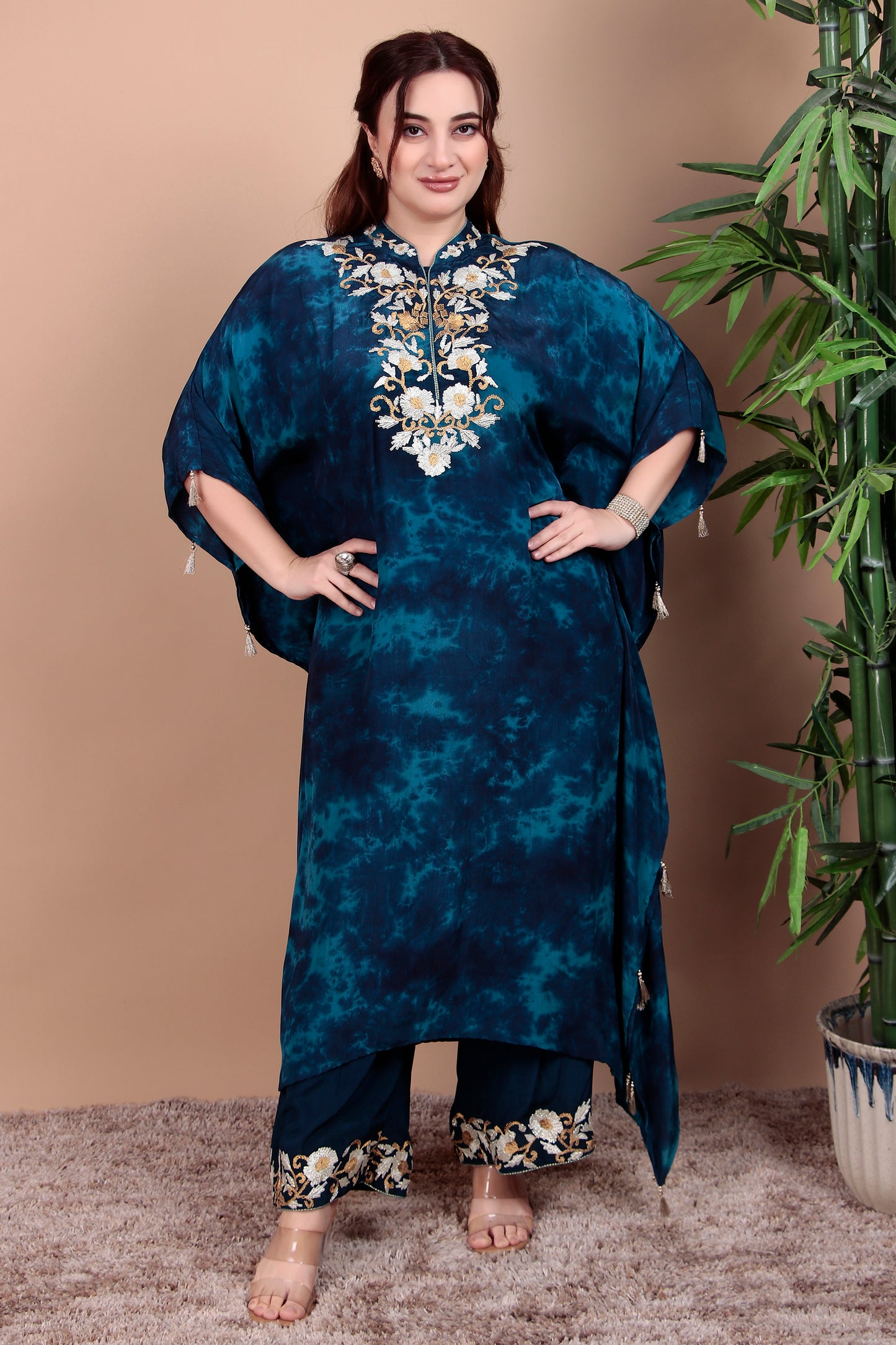 Velvet Thread Work Kaftan Set