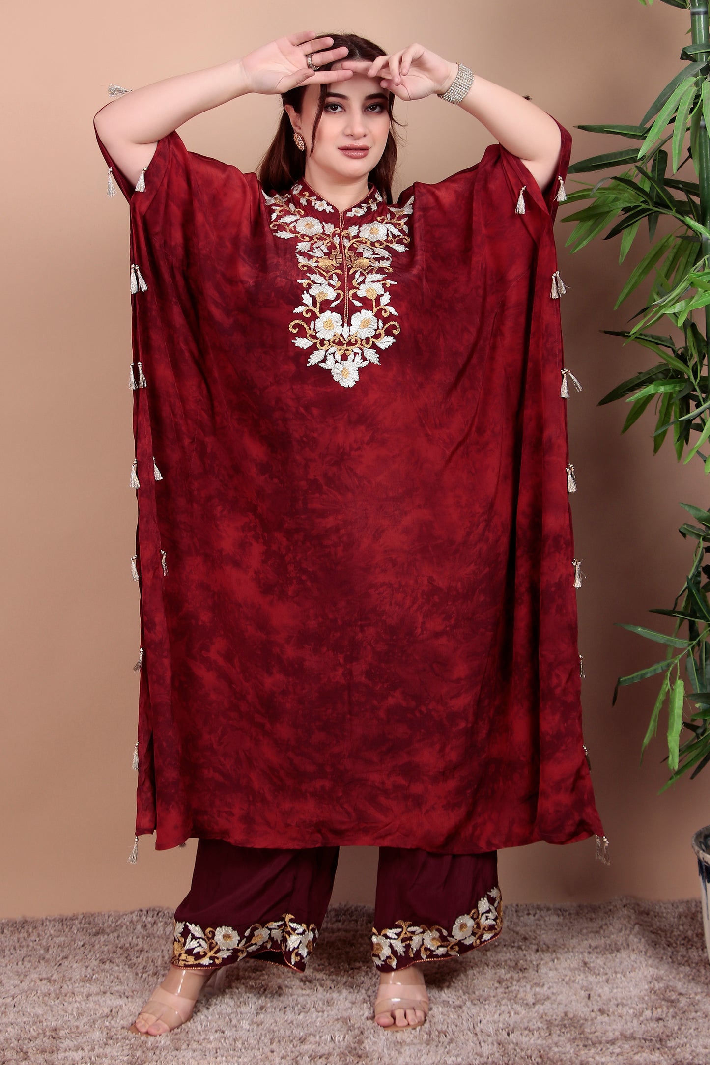 Velvet Thread Work Kaftan Set