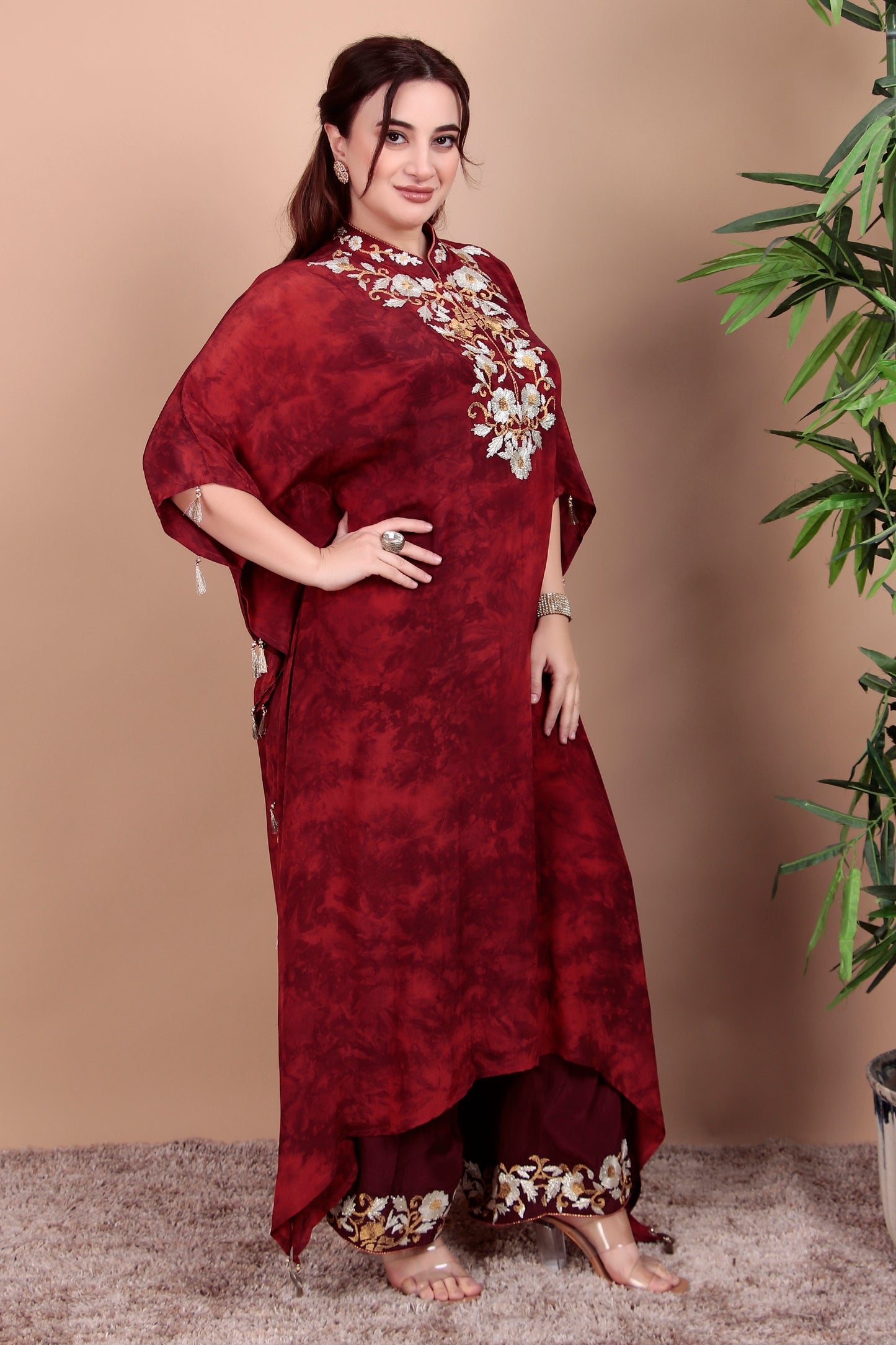 Velvet Thread Work Kaftan Set