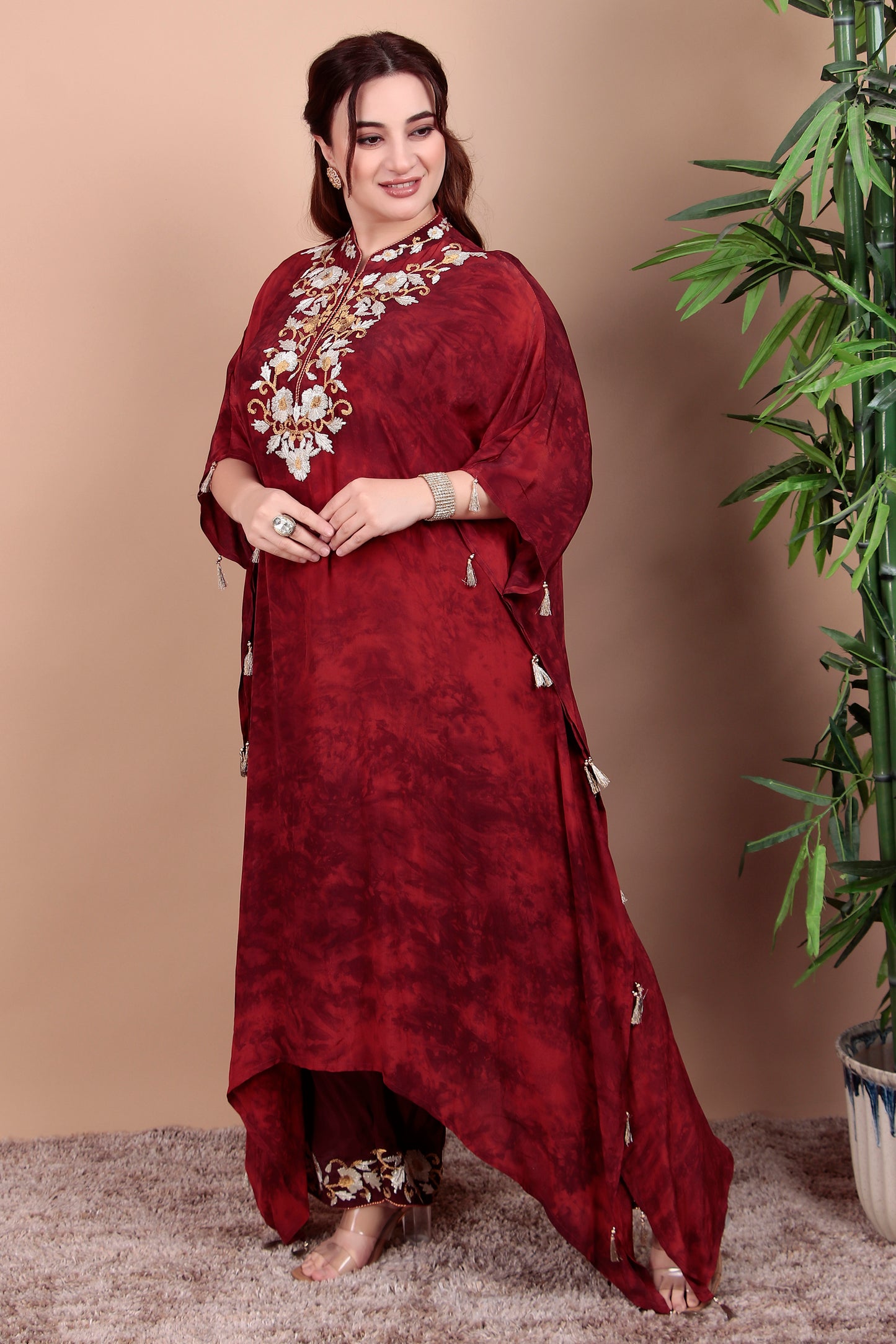 Velvet Thread Work Kaftan Set