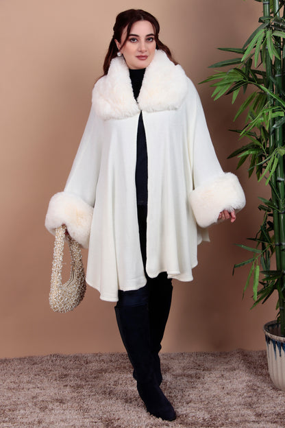 Elegant Faux Fur Trimmed Cape