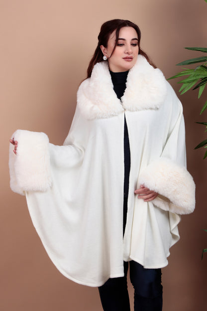 Elegant Faux Fur Trimmed Cape