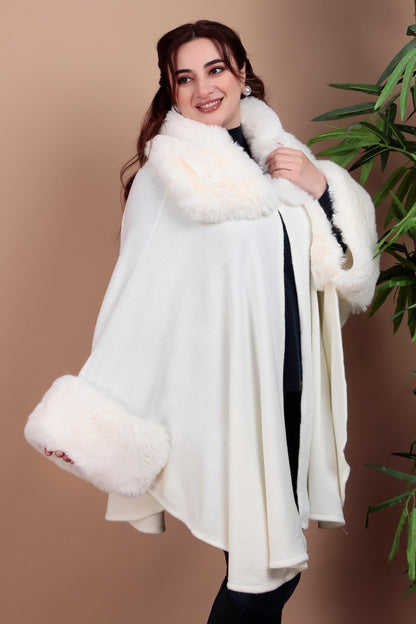 Elegant Faux Fur Trimmed Cape