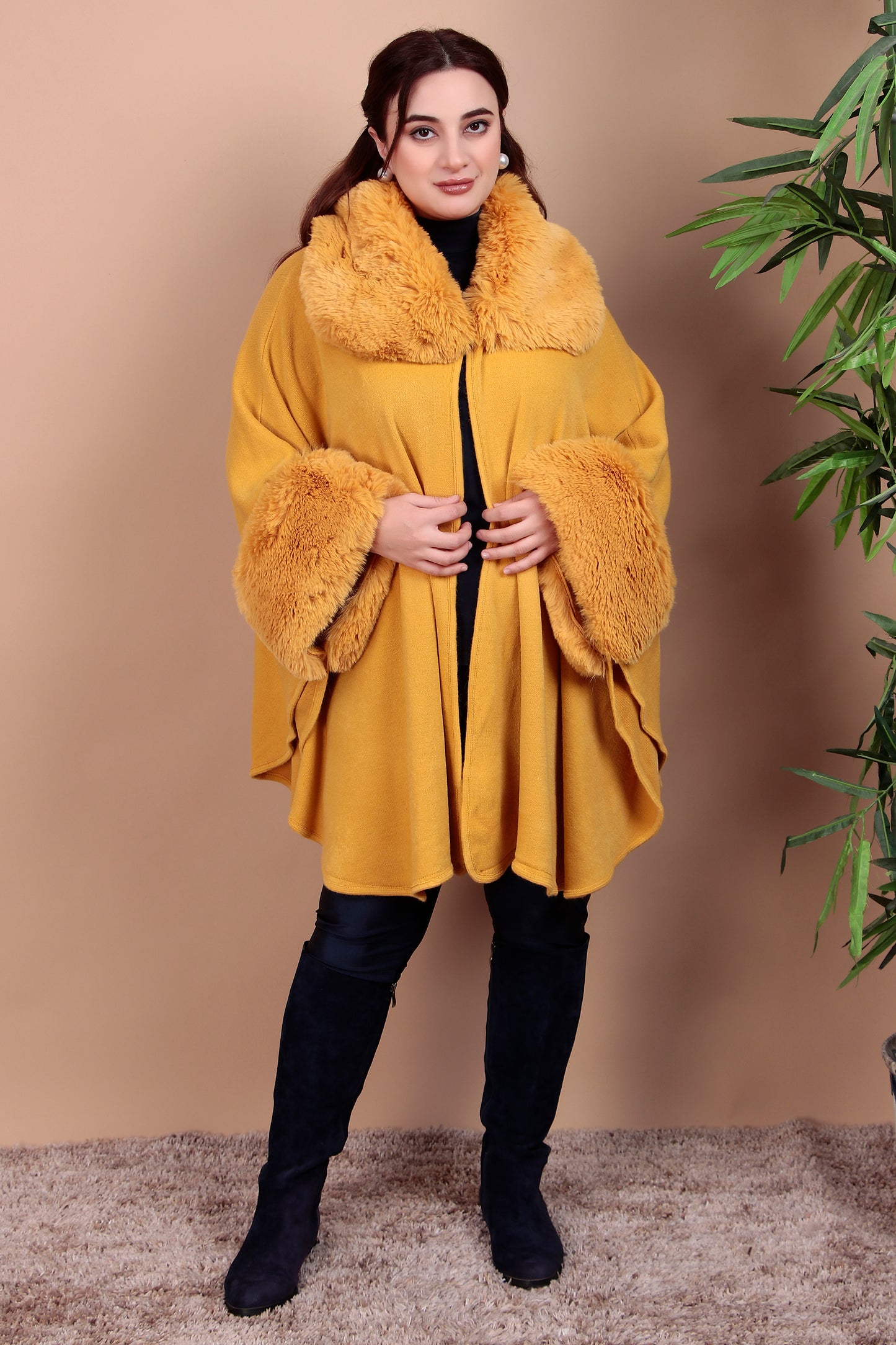 Elegant Faux Fur Trimmed Cape