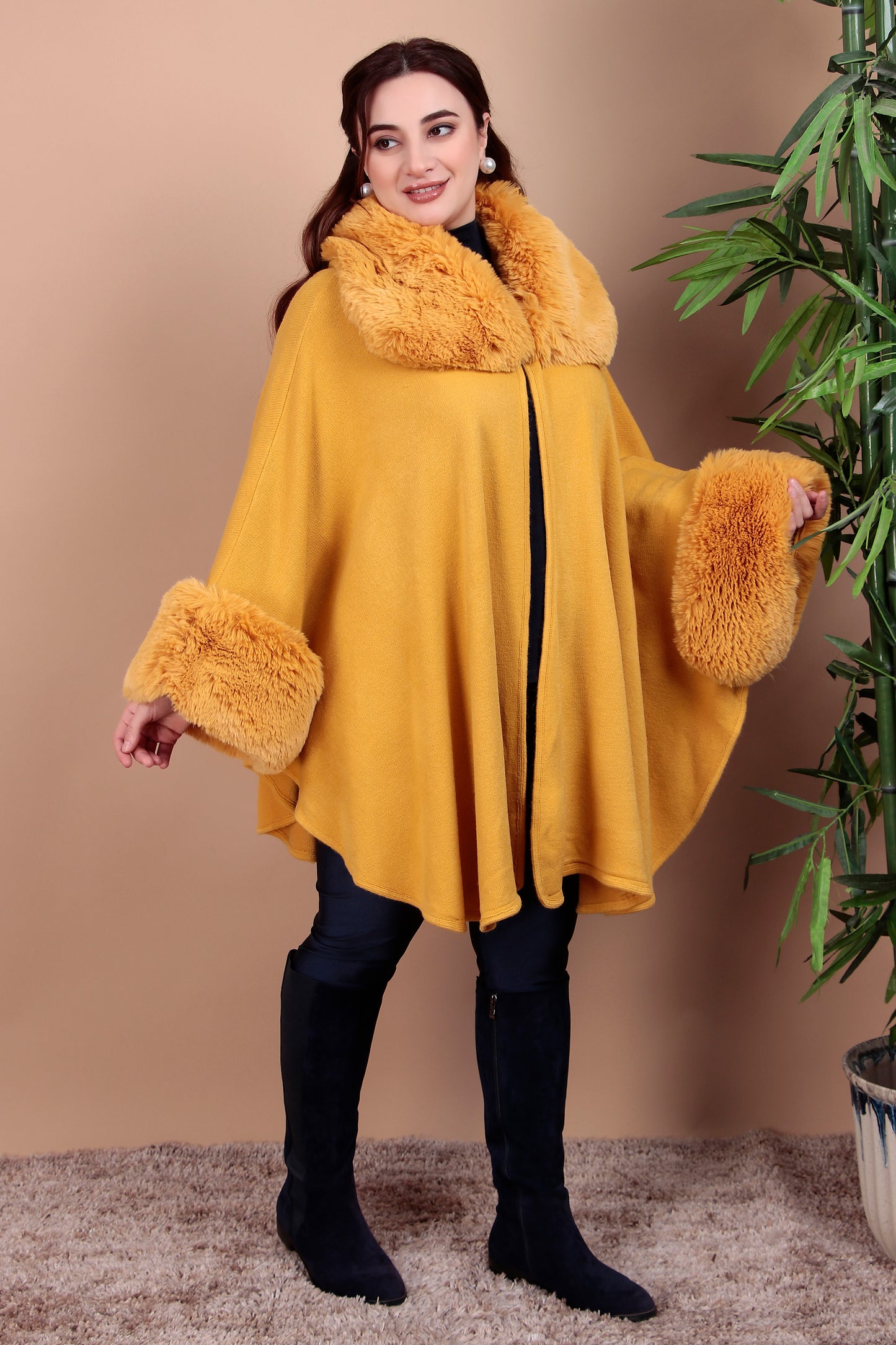 Elegant Faux Fur Trimmed Cape