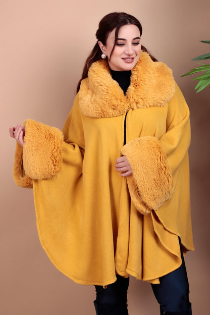 Elegant Faux Fur Trimmed Cape