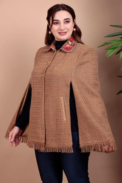 Embellished Tweed Cape