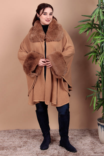 Elegant Faux Fur Trimmed Cape