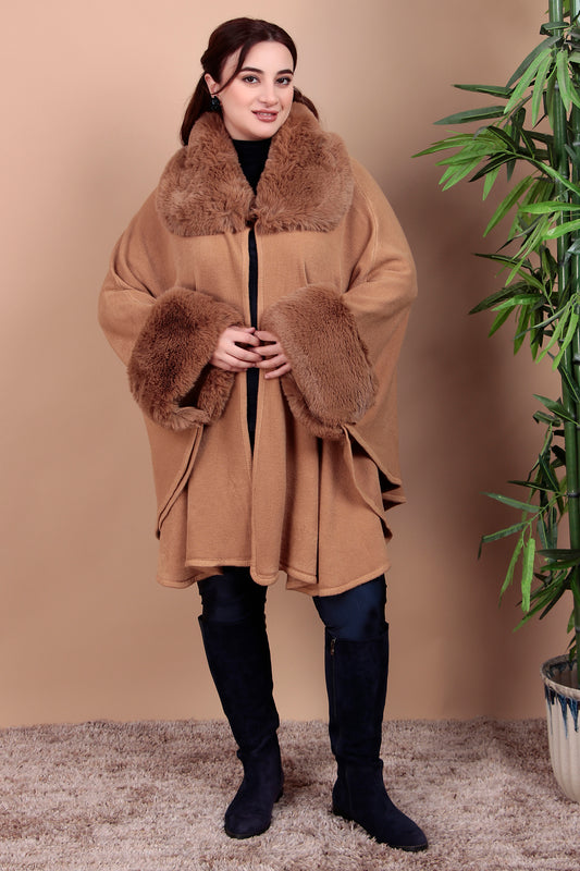 Elegant Faux Fur Trimmed  Cape