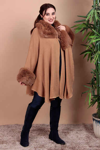 Elegant Faux Fur Trimmed Cape