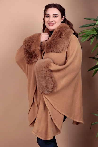 Elegant Faux Fur Trimmed Cape