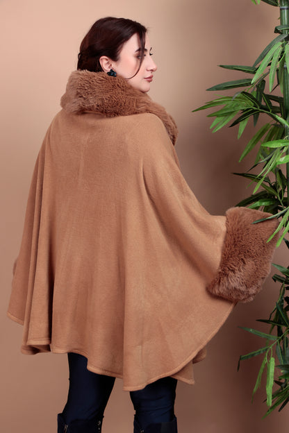 Elegant Faux Fur Trimmed Cape