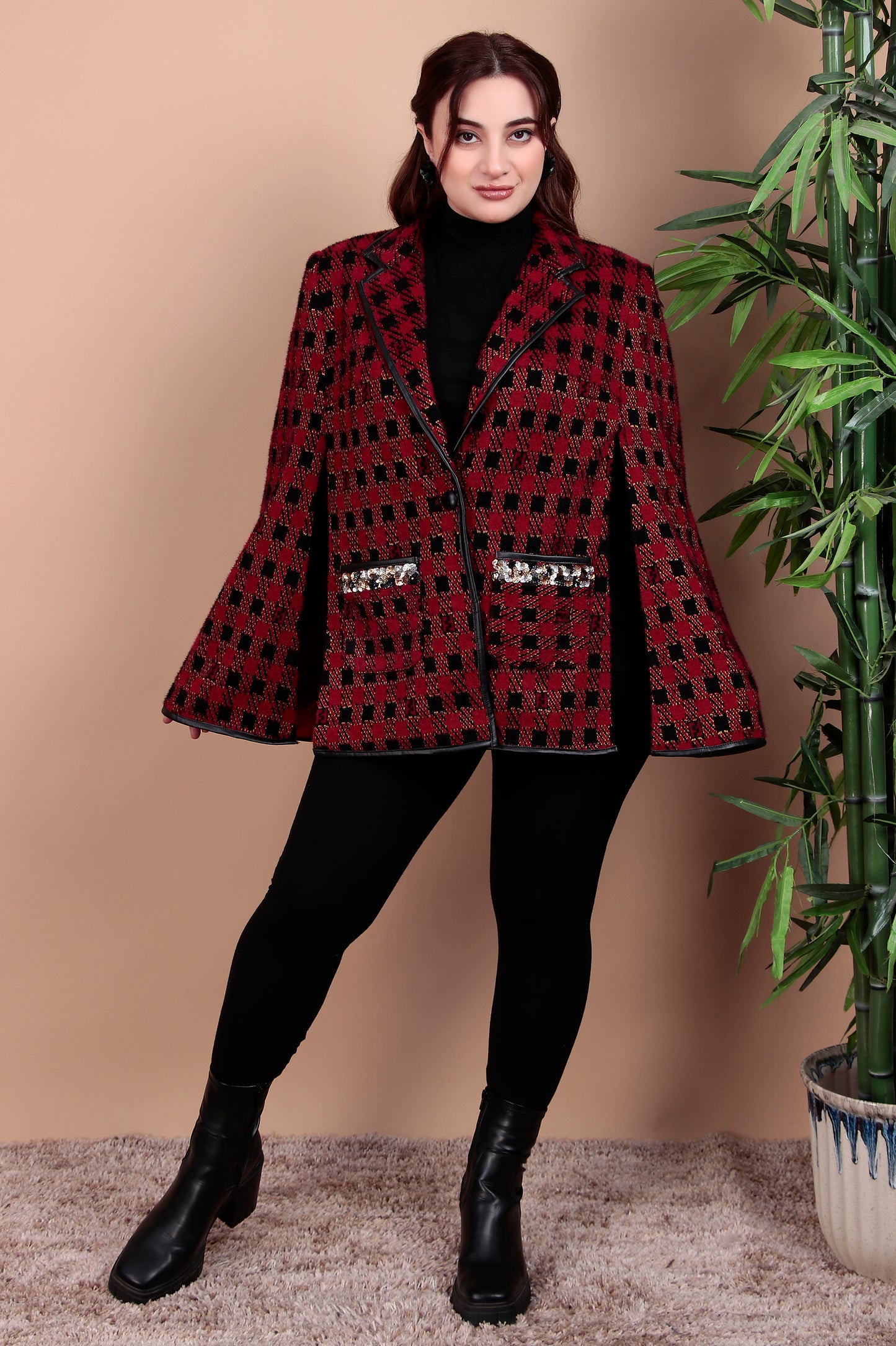 Houndstooth Wool Cape