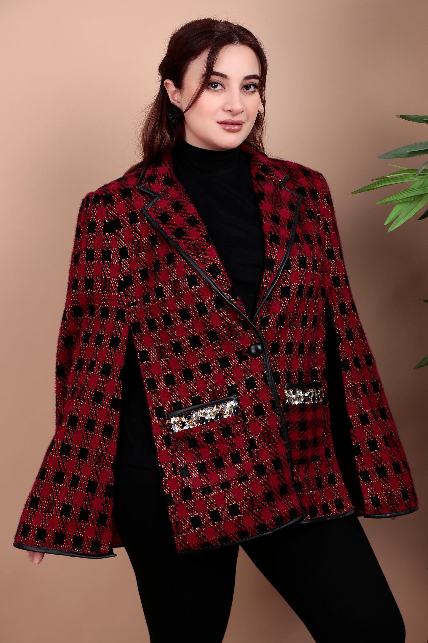 Houndstooth Wool Cape