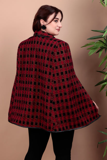 Houndstooth Wool Cape