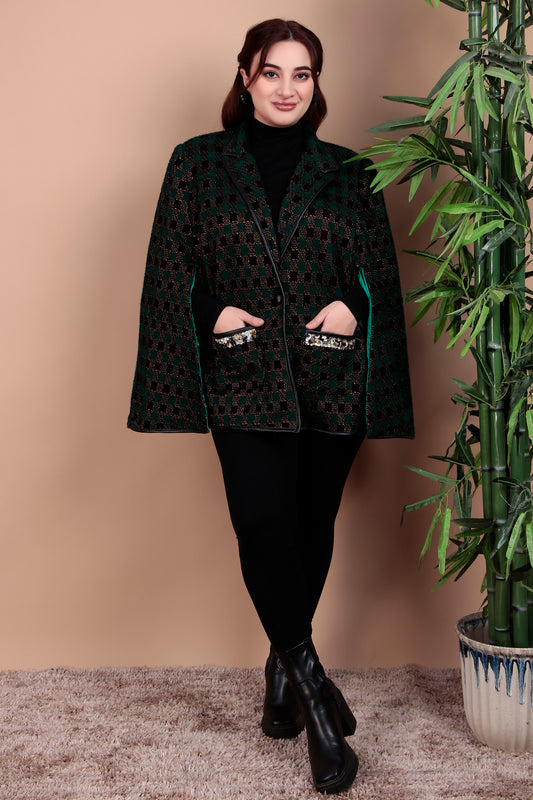 Houndstooth Wool Cape