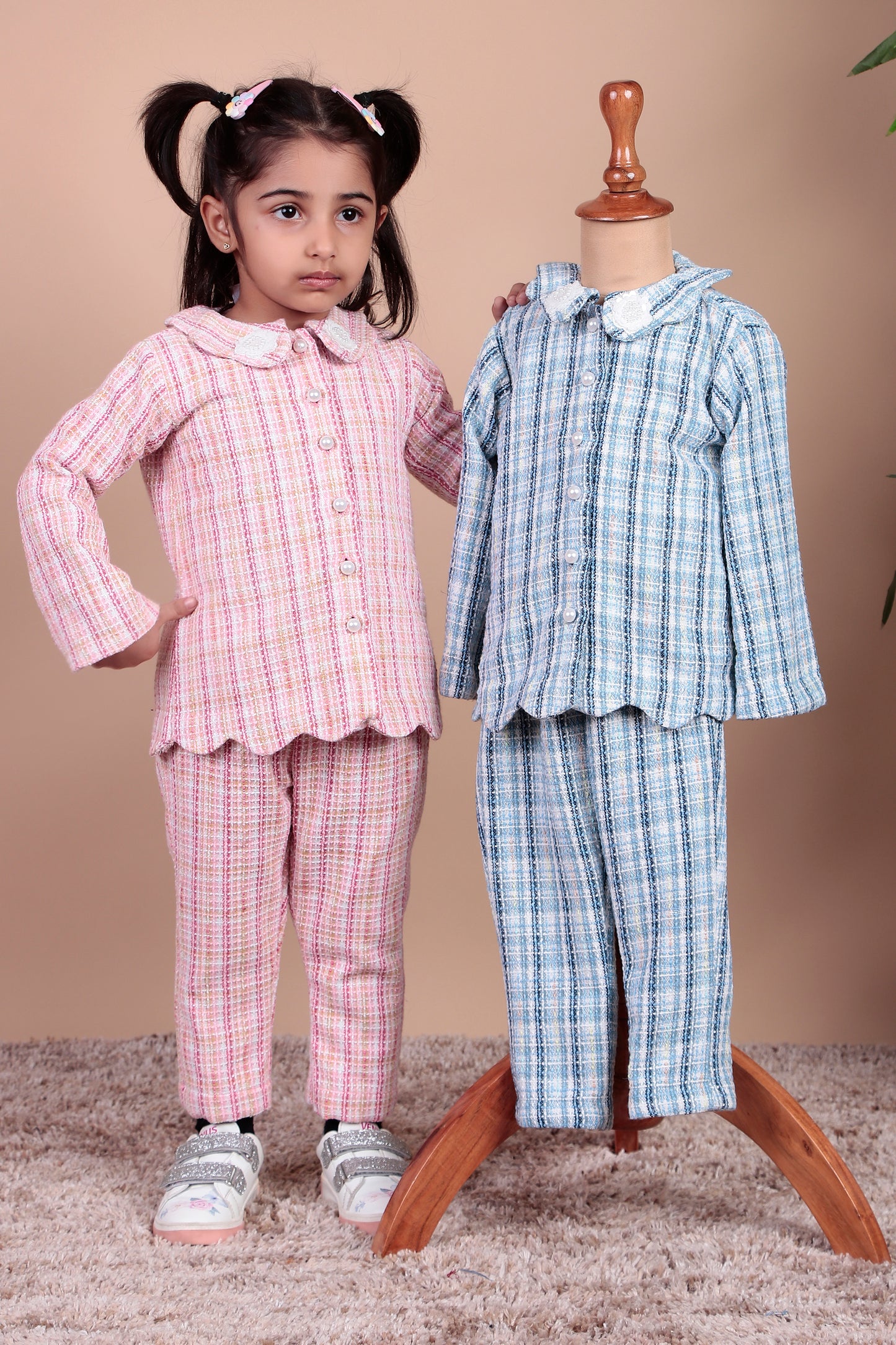 Girls Checkered Cotton Blend