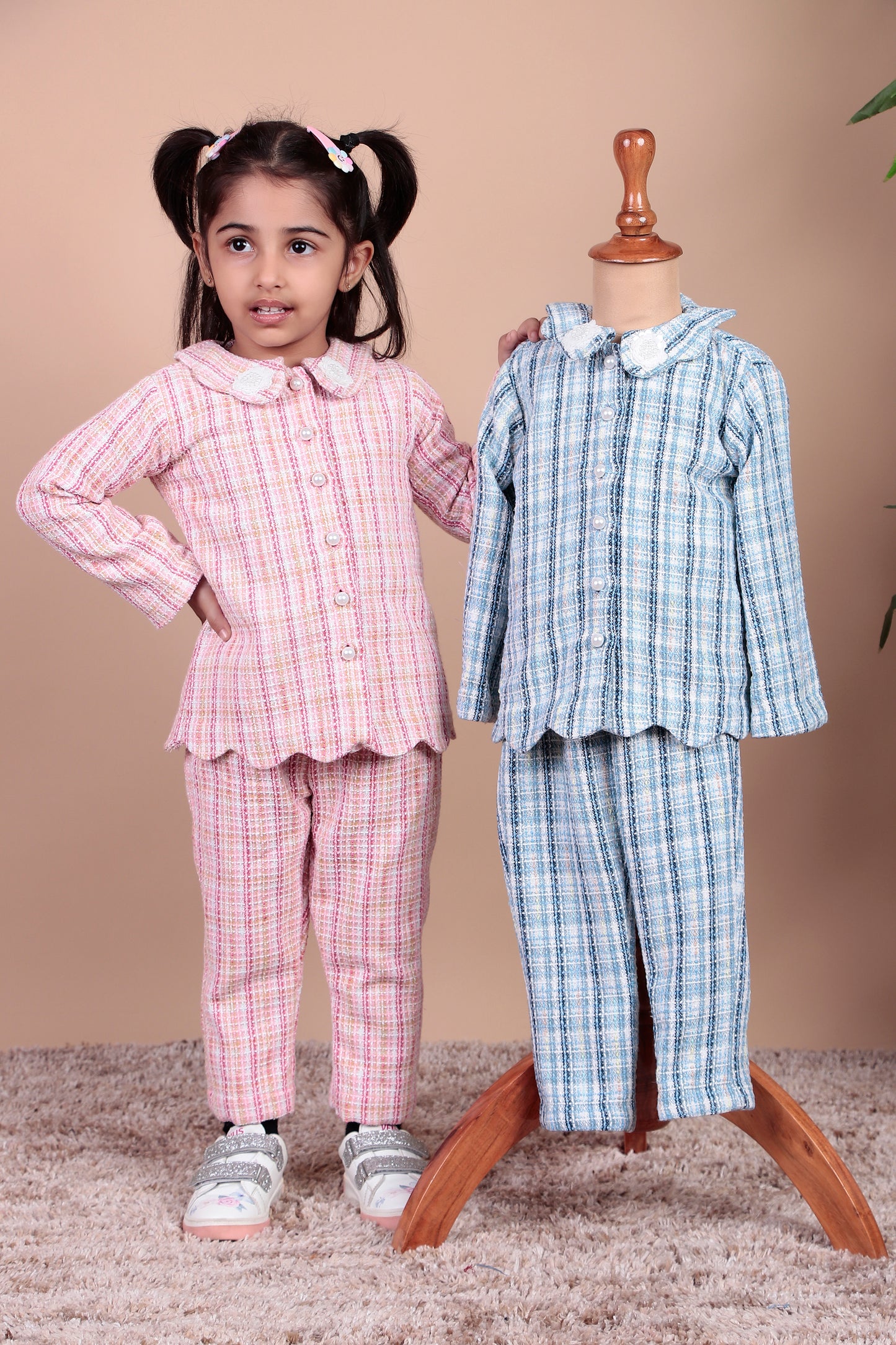 Girls Checkered Cotton Blend