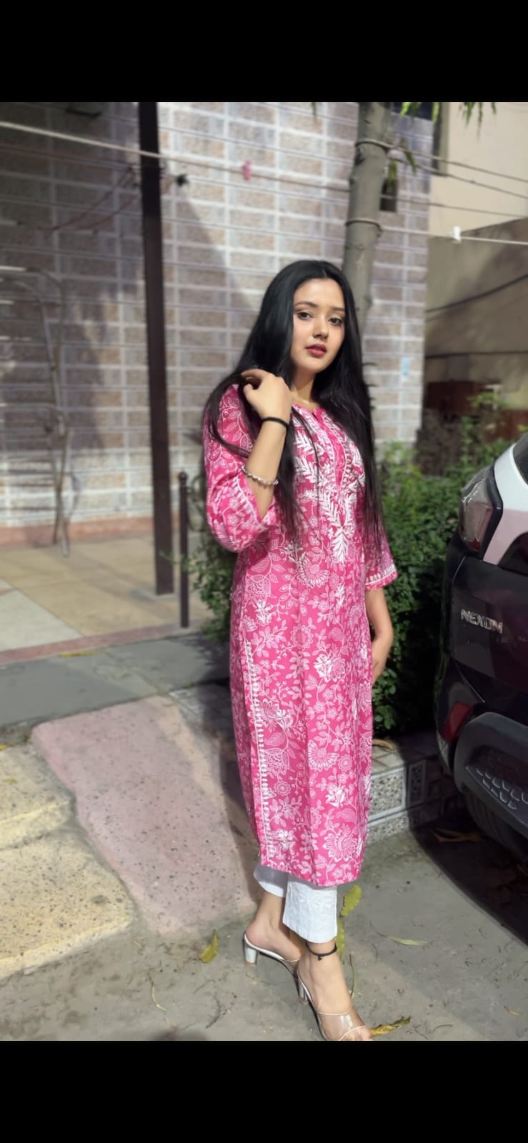 Blooming Pink Chikankari Kurta Set