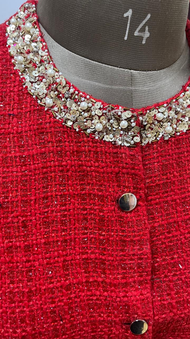 Embellished Tweed Sleeveless Coat
