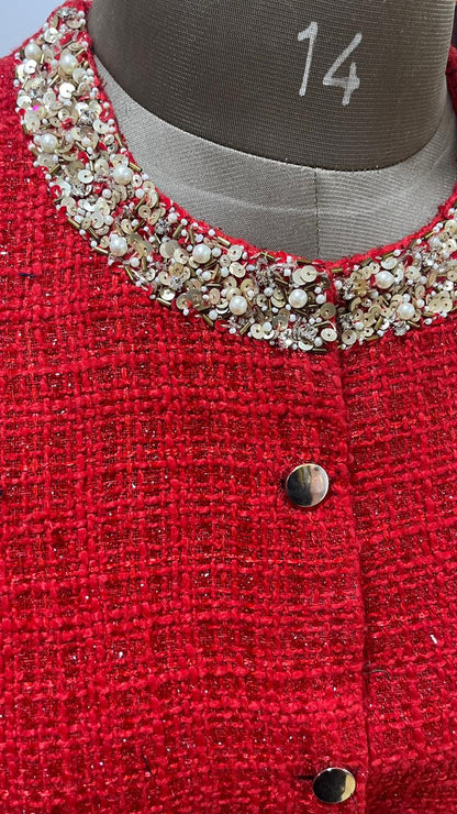 Embellished Tweed Sleeveless Coat