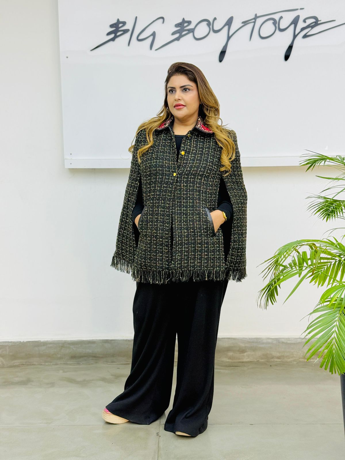 Embellished Tweed Cape