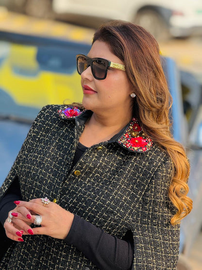 Embellished Tweed Cape